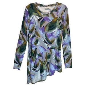 LOGO by Lori Goldstein Floral Jersey Tunic Asymmetric Hem, Pocket - Extra Small